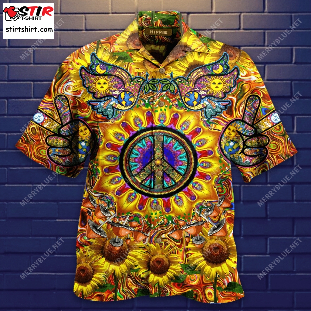Good Vibes Only Hippie Sunflower Hawaiian Shirt  Pierre Cardin 