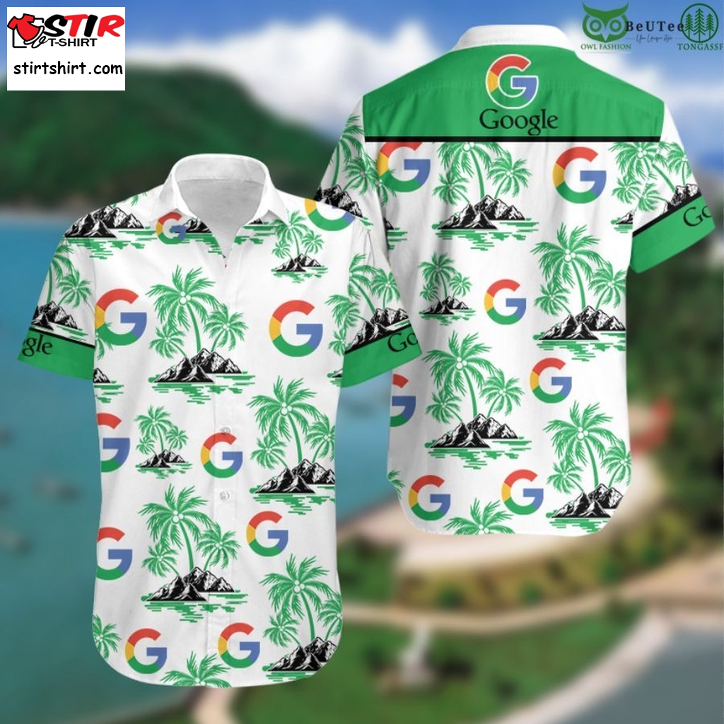 Google Palm Tree Island Hawaiian Shirt  Pierre Cardin 
