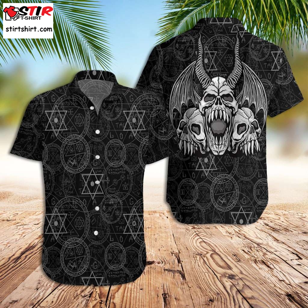 Goth Hawaiian Shirt Devil Skulls Satanic Goth Gothic Hawaiian Shirt