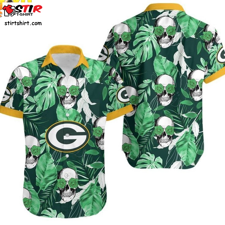 Green Bay Packers Coconut Leaves And Skulls Hawaii Shirt And Shorts Summer Hawaiian Shirts Green  Green Bay Packers 