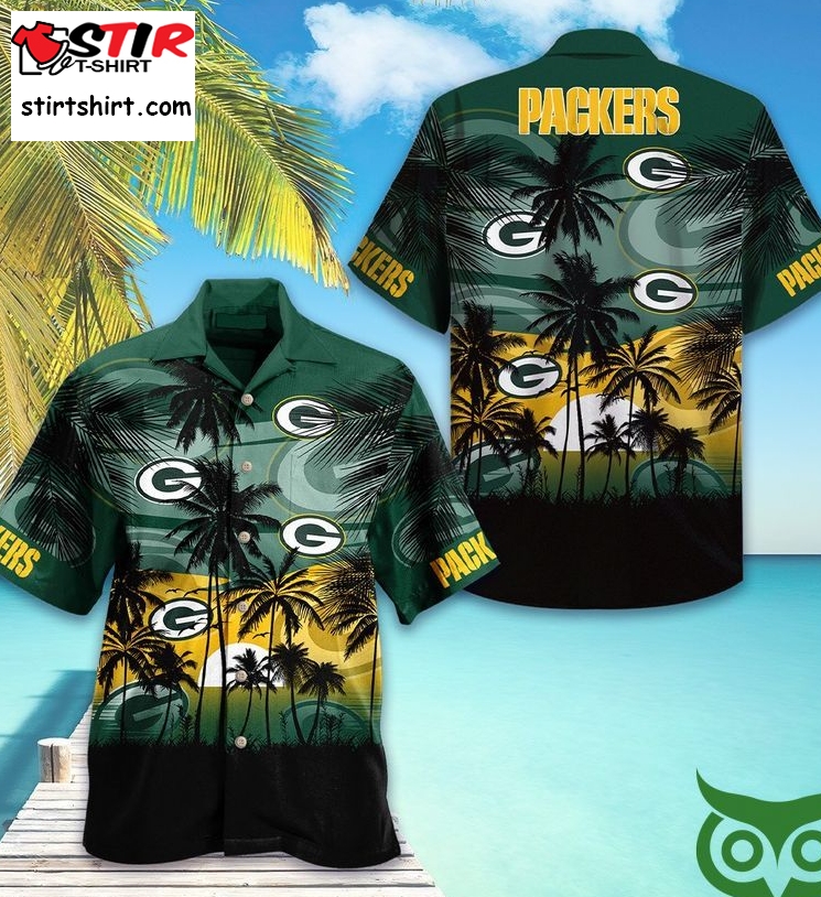 Green Bay Packers Coconut Sunset Green Hawaiian Shirt  Green Bay Packers 