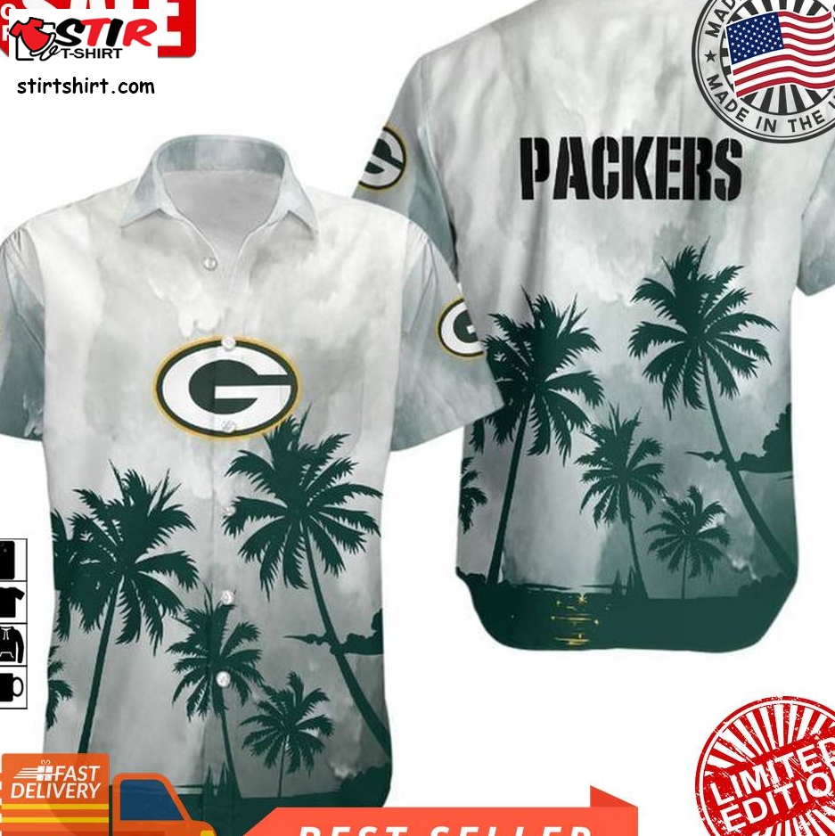 Green Bay Packers Coconut Trees Nfl Gift For Fan Hawaiian Graphic Print Short Sleeve Hawaiian Shirt H97  Green Bay Packers 