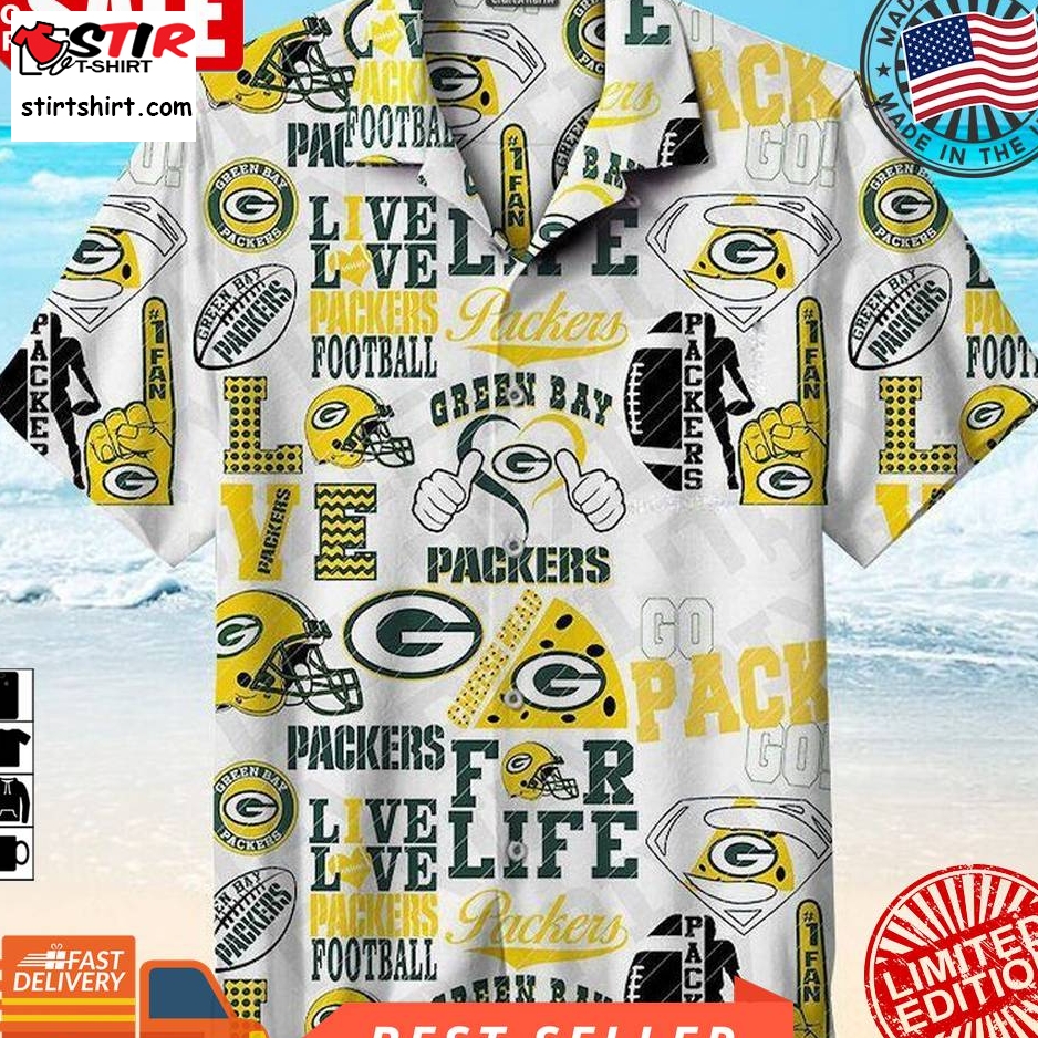Green Bay Packers Nfl Hawaiian Graphic Print Short Sleeve Hawaiian Shirt L98   3220  Green Bay Packers 