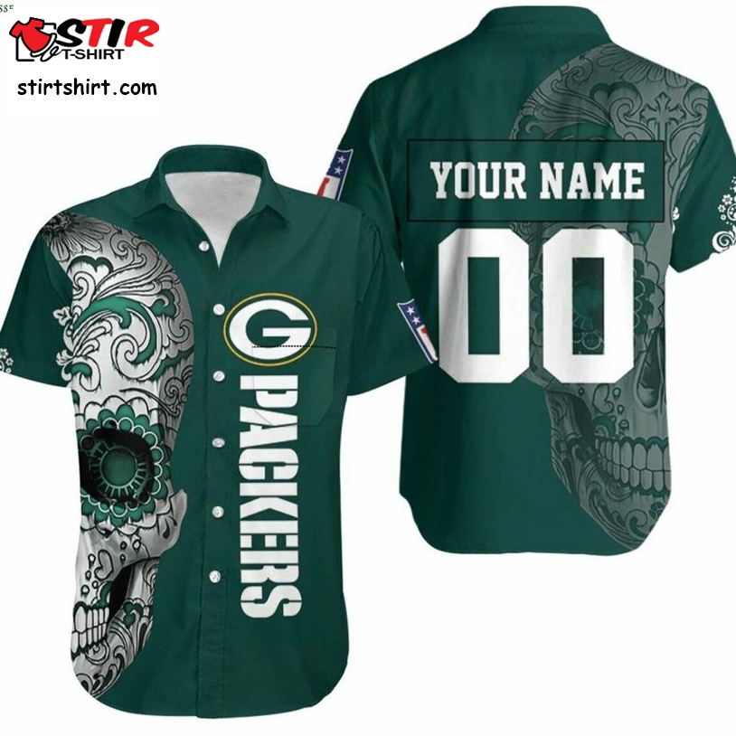 Green Bay Packers Nlf Fan Sugar Skull 3D Personalized Hawaiian Shirt  Green Bay Packers 