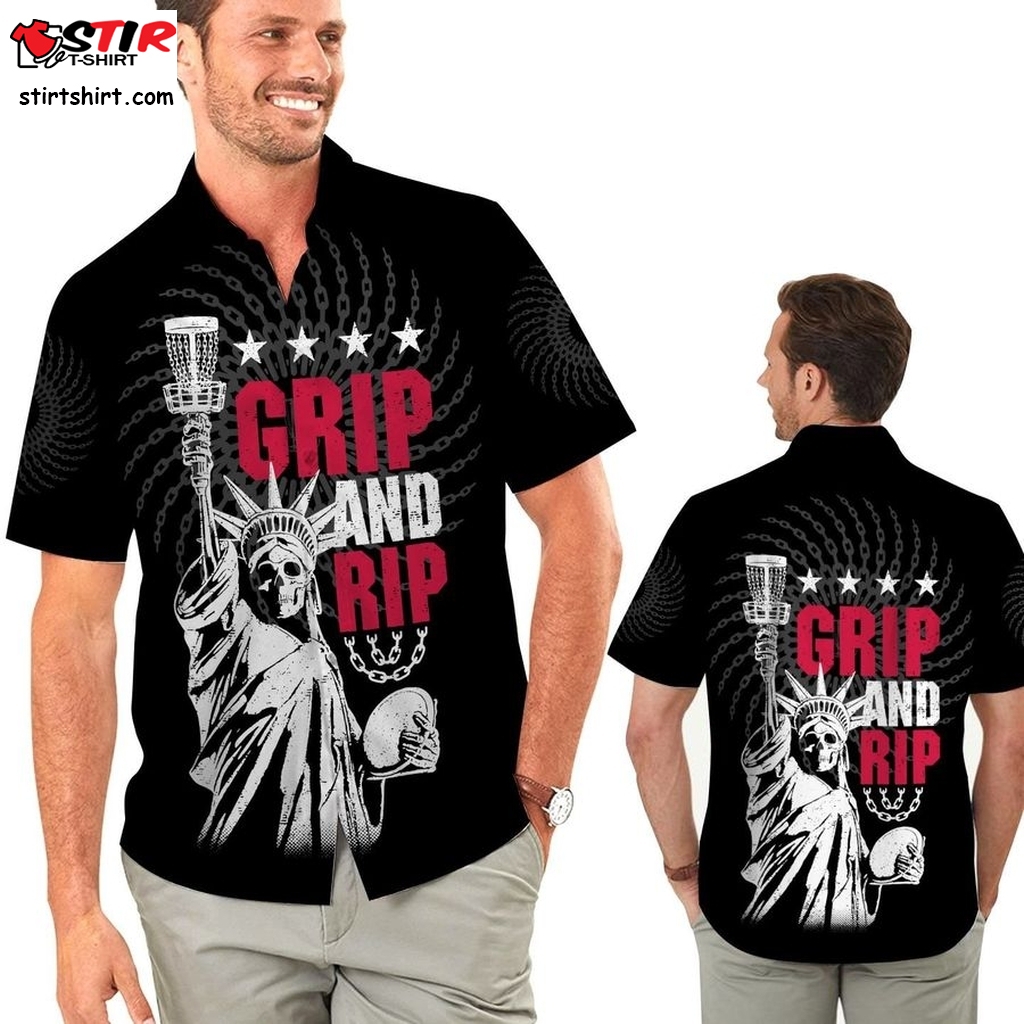 Grip And Rip Disc Golf Statue Of Liberty Skeleton Men Hawaiian Shirt For Disc Golfers  Golf s