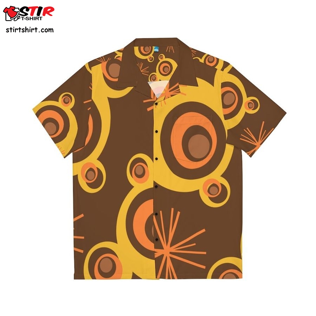 Groovy 70'S Chocolate Brown, Orange, Retro Mid Century Modern, Mcm Men's Hawaiian Shirt   Outfit Men's