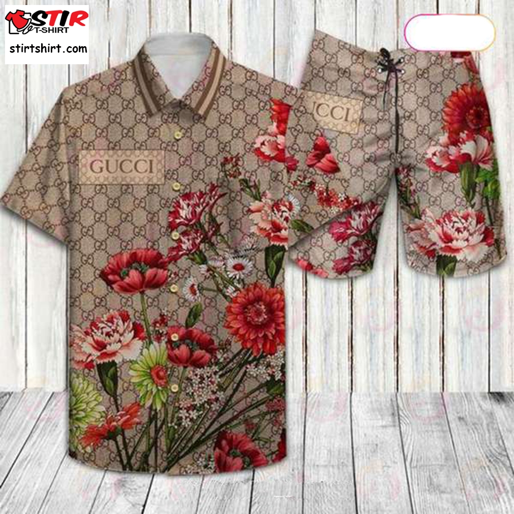 Gucci MenS Flower Print Hawaiian Shirt And Shorts Set  Summer 2023 Collection  Gucci 