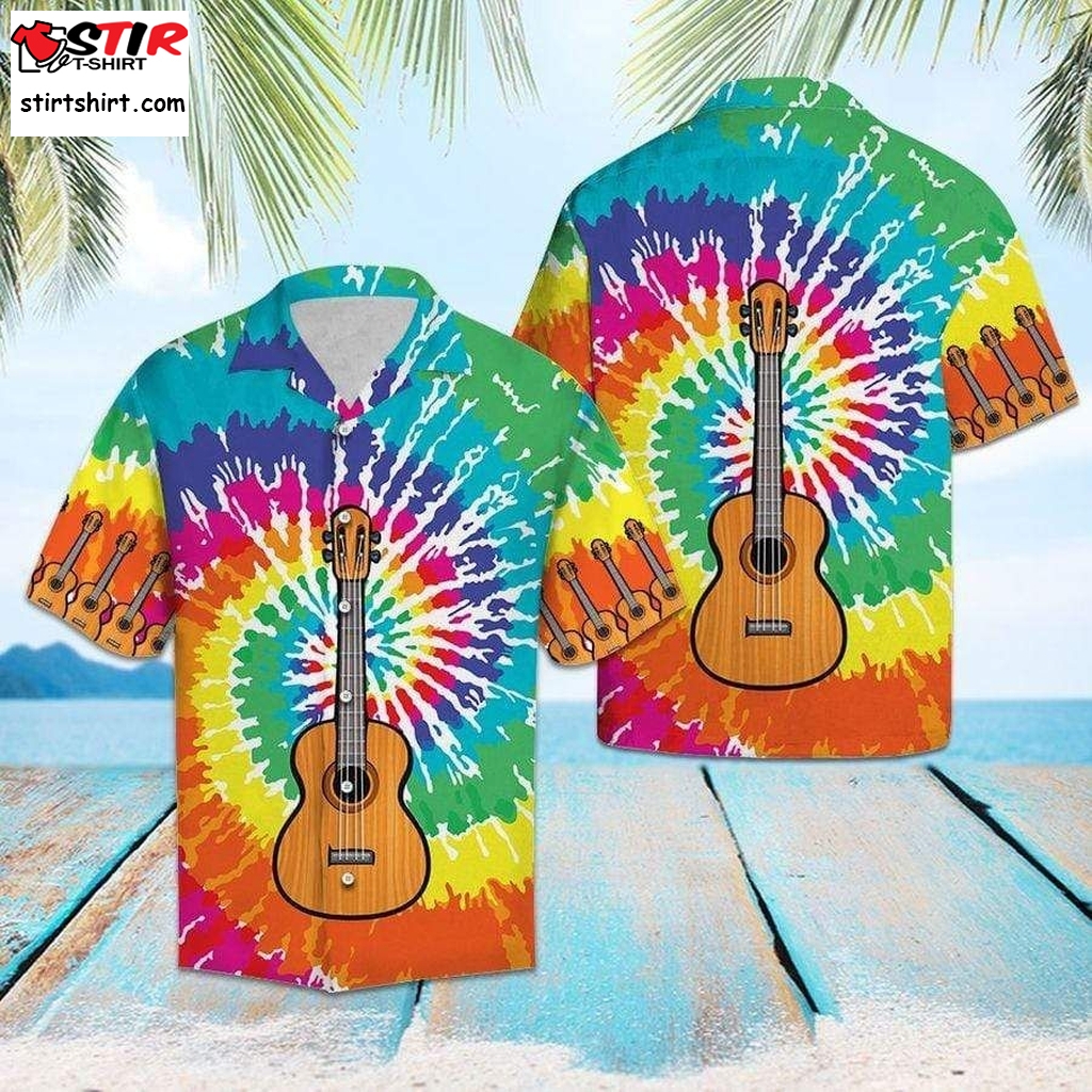Guitar Tie Dye Rainbow Hawaiian Aloha Shirts  Rooster Top Gun 