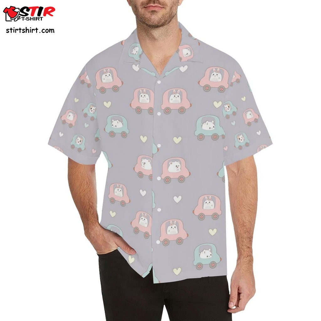 Hamster In Car Heart Pattern Men All Over Print Hawaiian Shirt  Slim 