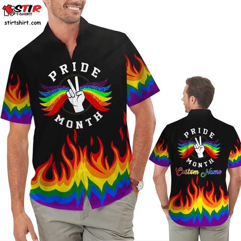 Hand Rainbow Lgbt Flag Tropical Floral Hawaiian Shirt For Gaymer And Lesbian, Pride Hawaiian Shirt