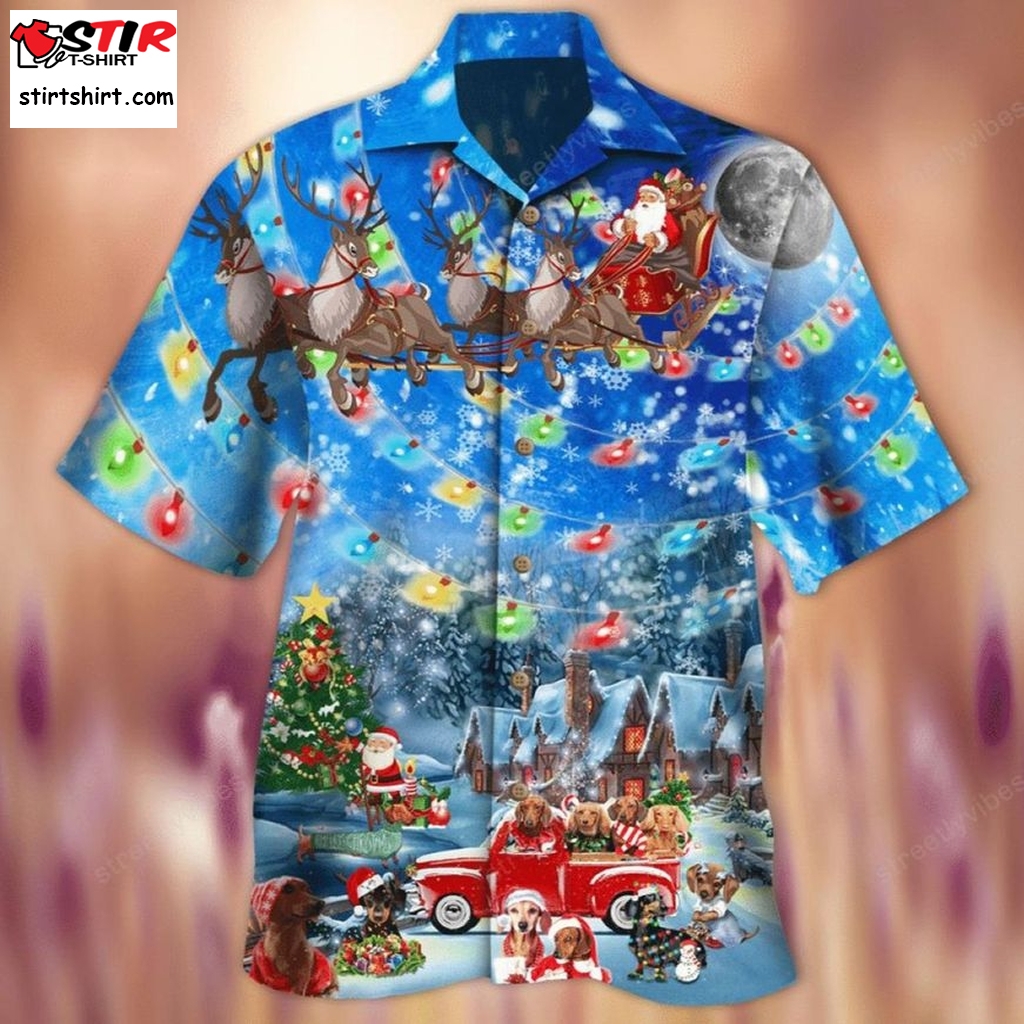 Happy Dachshunds Christmas Hawaiian Shirt  Dachshund 