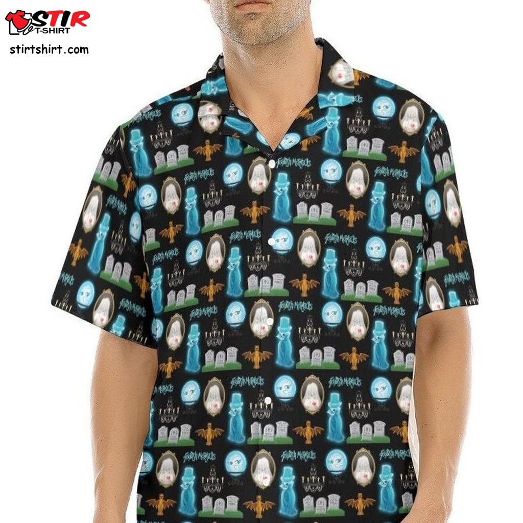 Haunted Mansion Collage Short Sleeve Mens Disney Hawaiian Button Up Cruise Vacation Camp Shirt  Mens s