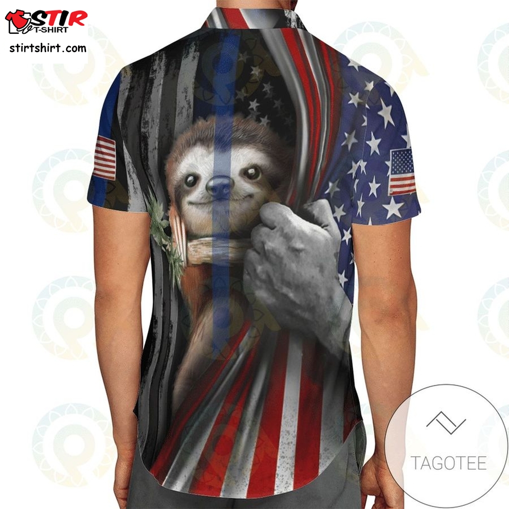 Hawaiian Aloha Shirts Amazing Sloth Flag  Maroon 