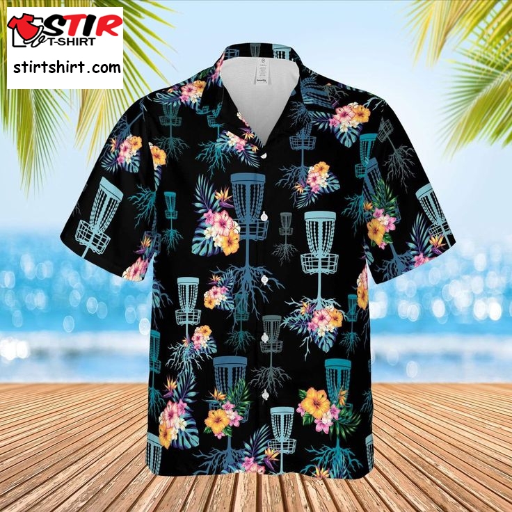 Hawaiian Aloha Shirts Disc Golf Floral On Black  Golf s