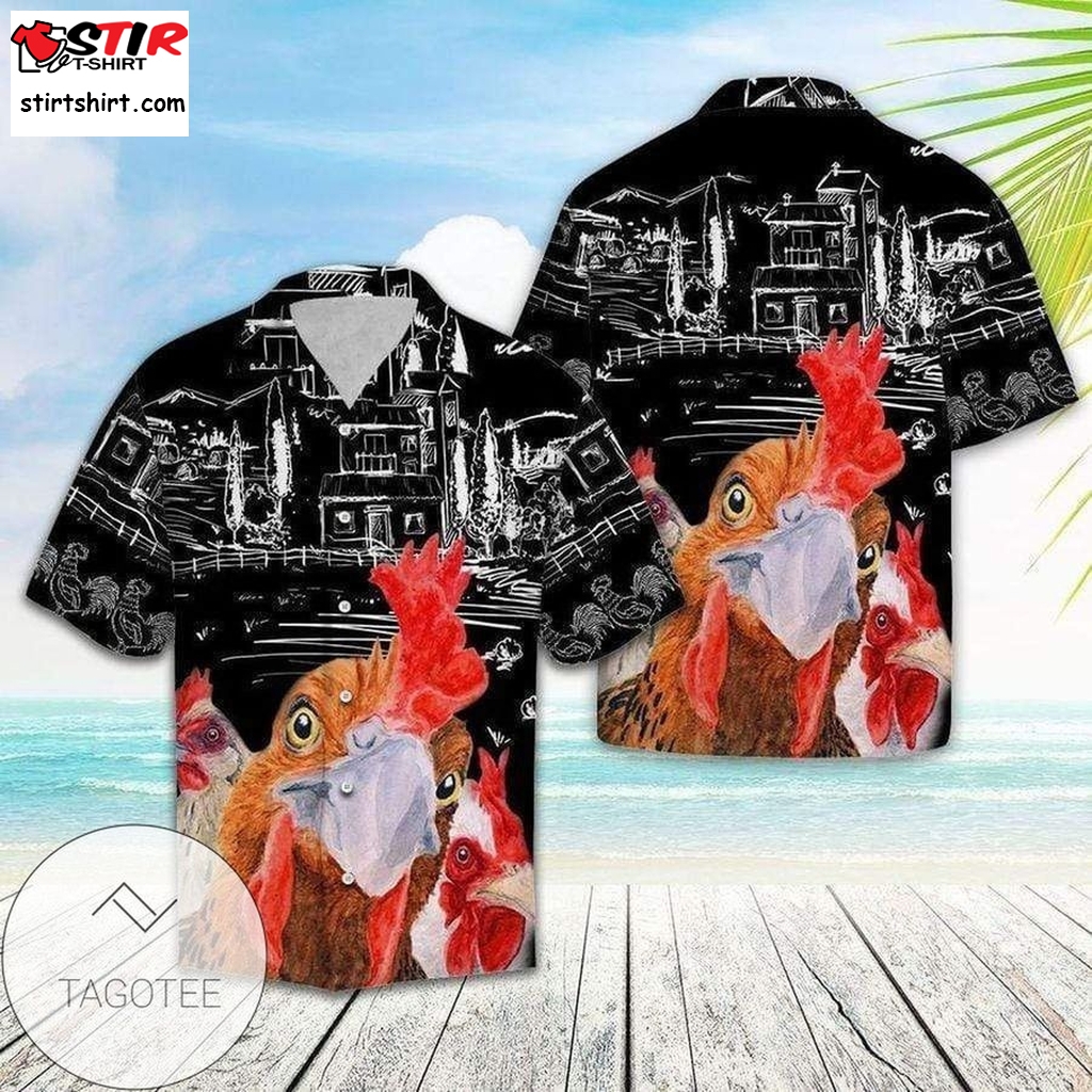 Hawaiian Aloha Shirts Love Rooster  Rooster Top Gun 