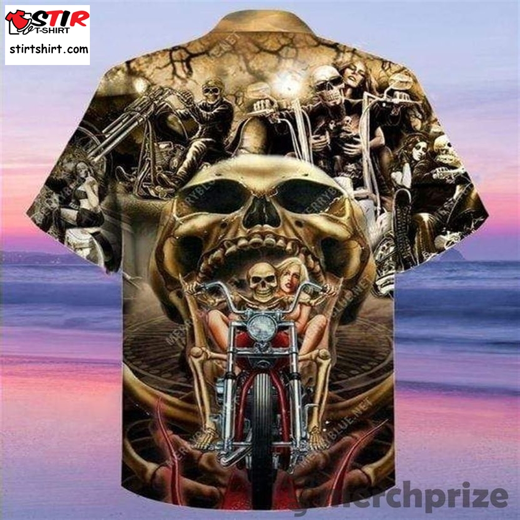 Hawaiian Aloha Shirts Stay Wild Motorbike Skull 
