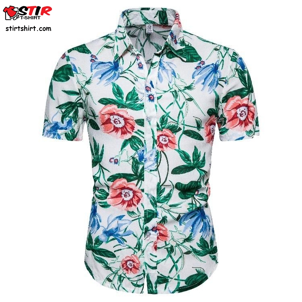 Hawaiian Floral Shirt Series Short Sleeved Lapel Shirts  What Shorts To Wear With 