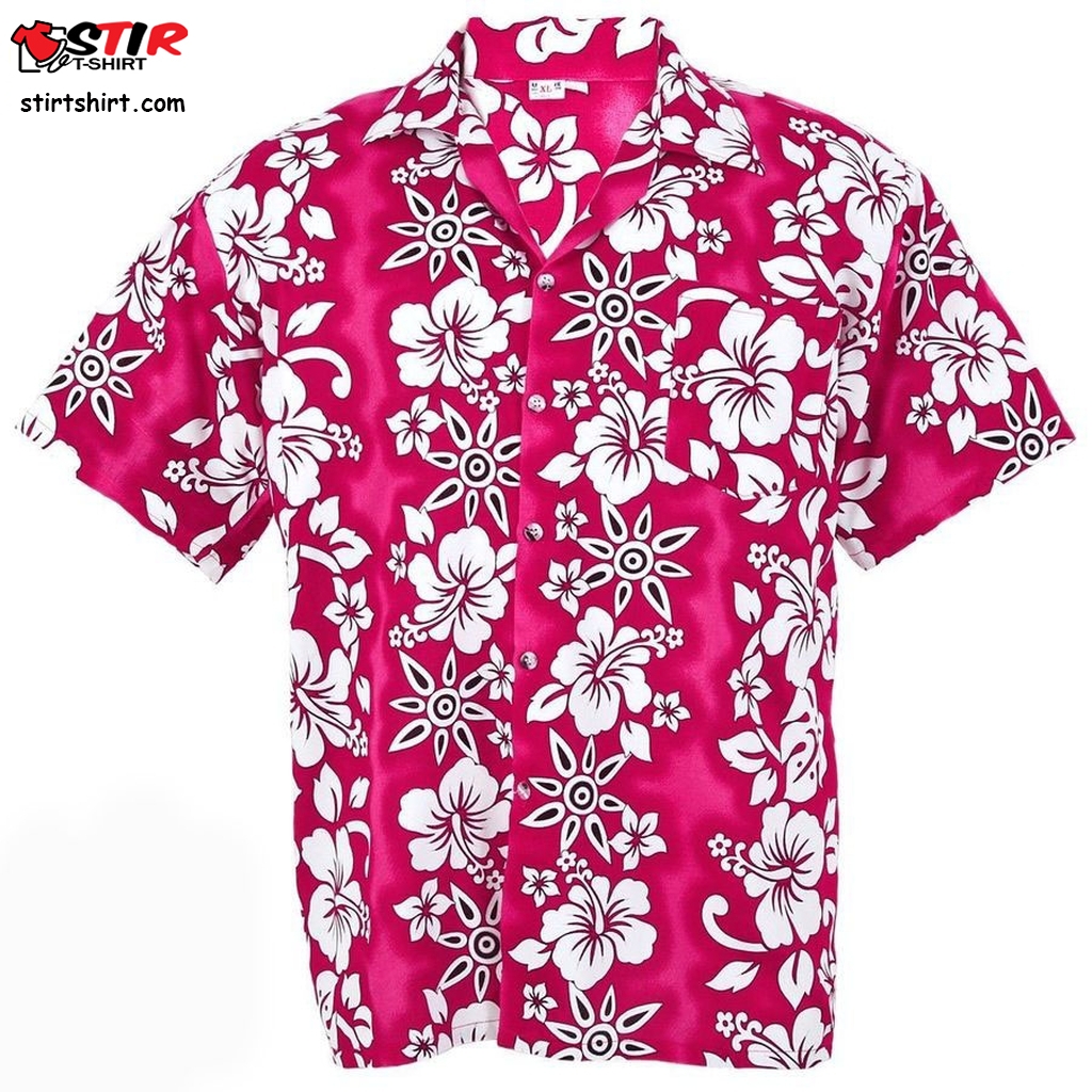 Hawaiian Shirt Aloha Hibiscus Sun Stripe Holiday Beach Pink Hf261p   Pink