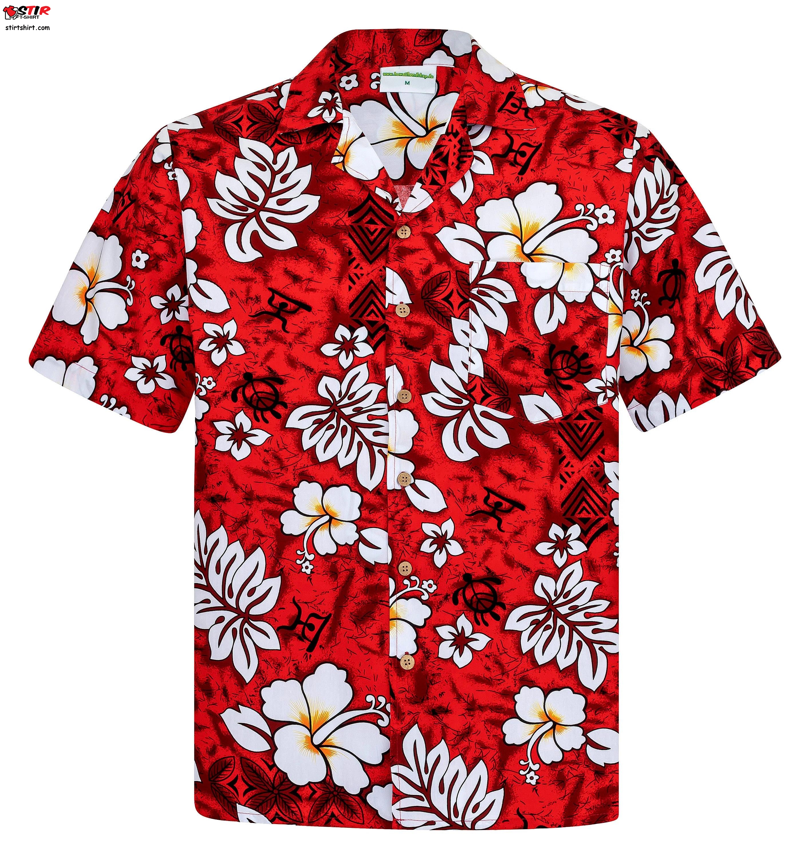Hawaiian Shirt Classic Flowers Red For Men  Red Hawaiian Flower Shirt