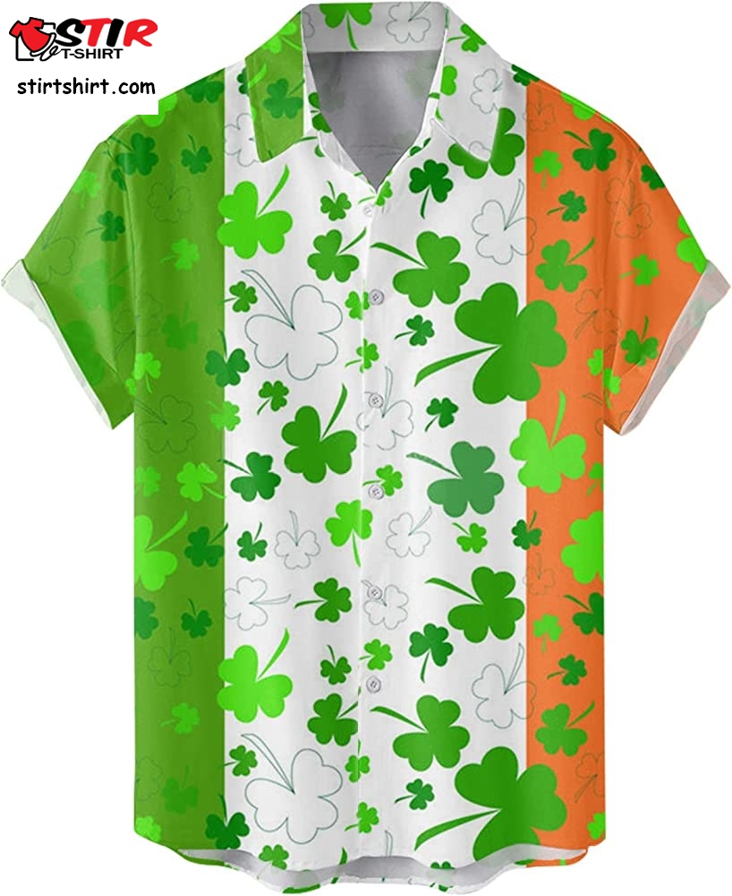 Hawaiian Shirt For Men Short Sleeve Beach Shirt Summer Regular Fit Top Irish Clover Printed Hawaiian Button Up Shirts   Clipart