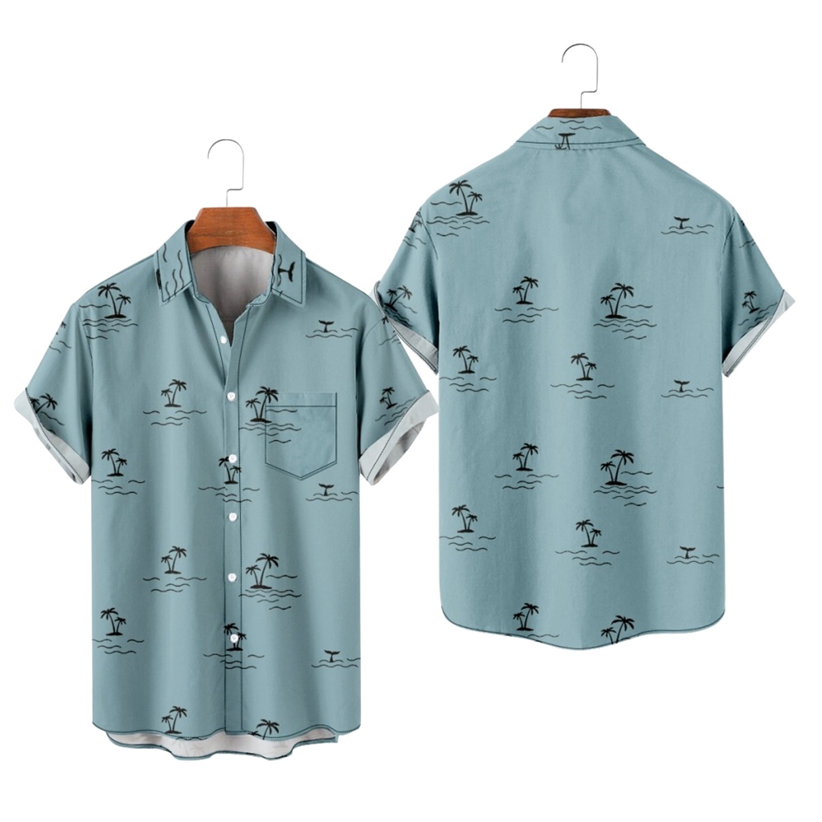 Hawaiian Shirt For Men,Mens Funny Hawaiian Shirts 3D Graphic Button Short Sleeve Tropical Holiday Beach Aloha Shirt American Flag Shirts Light Bluejpeg