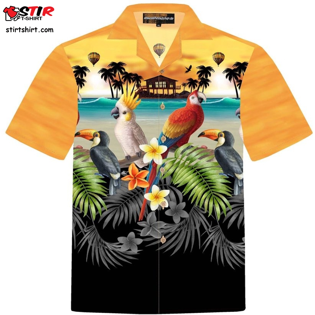 Hawaiian Shirt Golden Parrots For Men  100% Cotton  Size S   8Xl  Beach  Orange   For Man