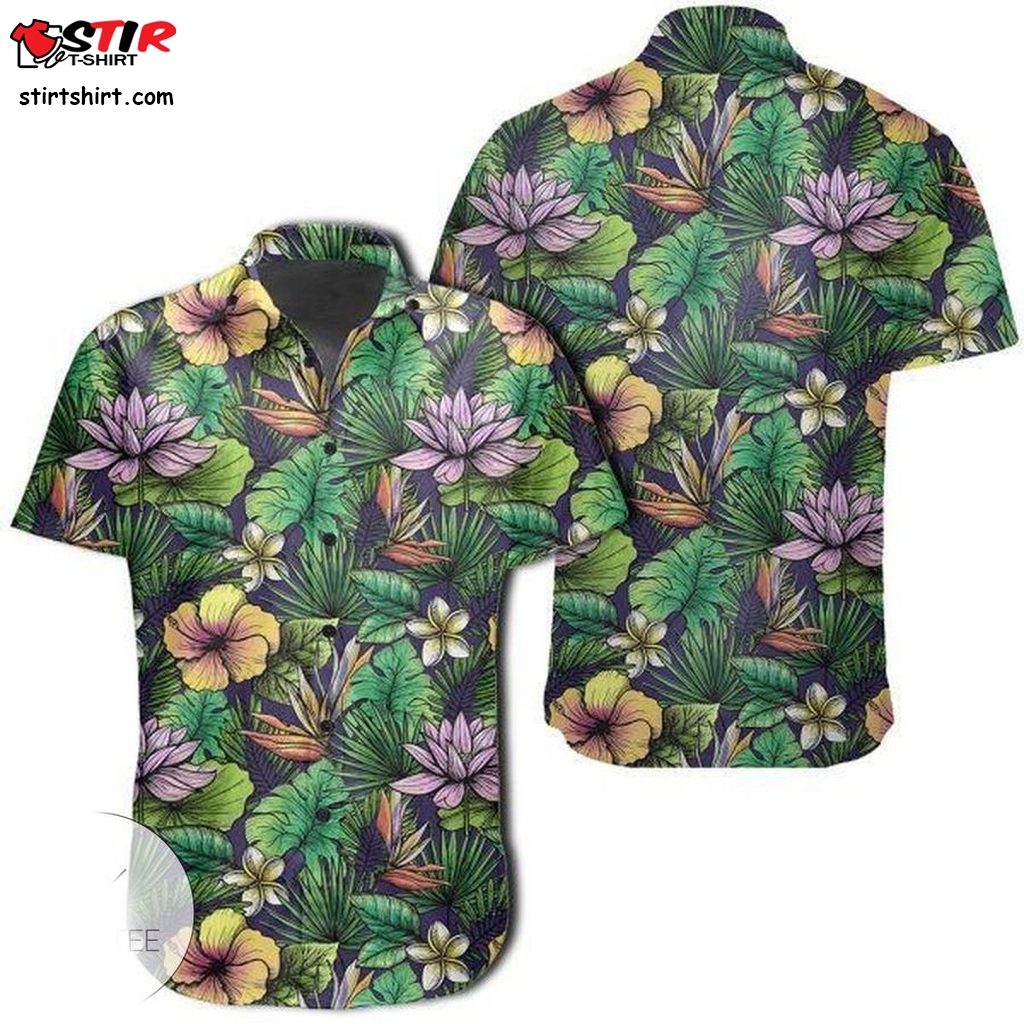 Hawaiian Shirt Hibiscus And Plumeria Green Shirt   Hawaiian Shirts Green