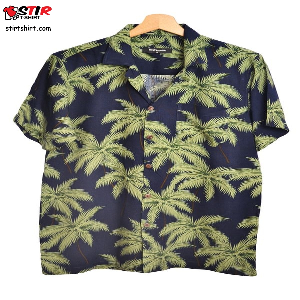 Hawaiian Shirt   Short Sleeved   Palm Tree Print   Slim Fit  Slim Fit 