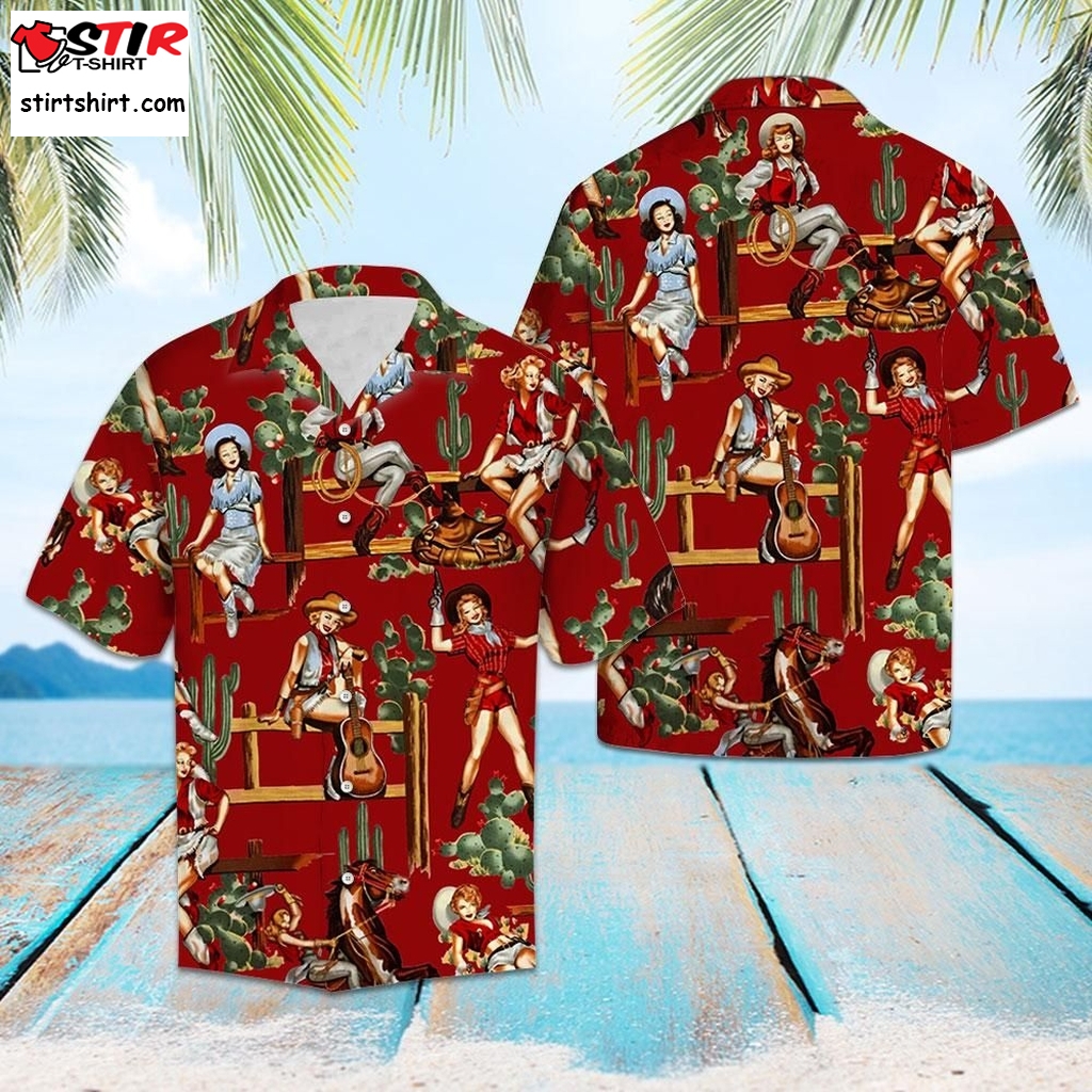 Hawaiian Shirt Unisex Womens  Mens,  Holiday Gifts  Strong Cowgirl Red Background  Atzapparels  Mens s