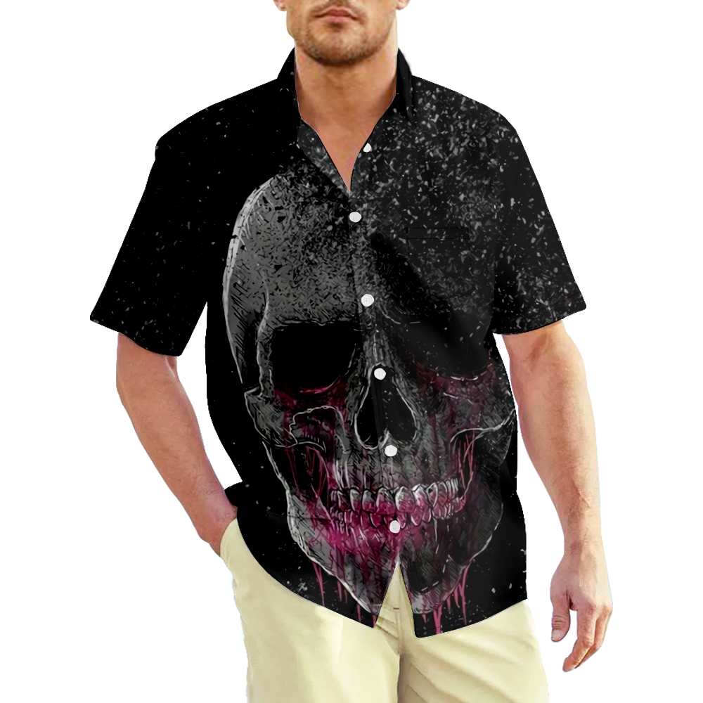 Hawaiian Shirts Bowling Short Sleeve Funny Aloha Beach Shirt Skull Printing Halloween Costume
