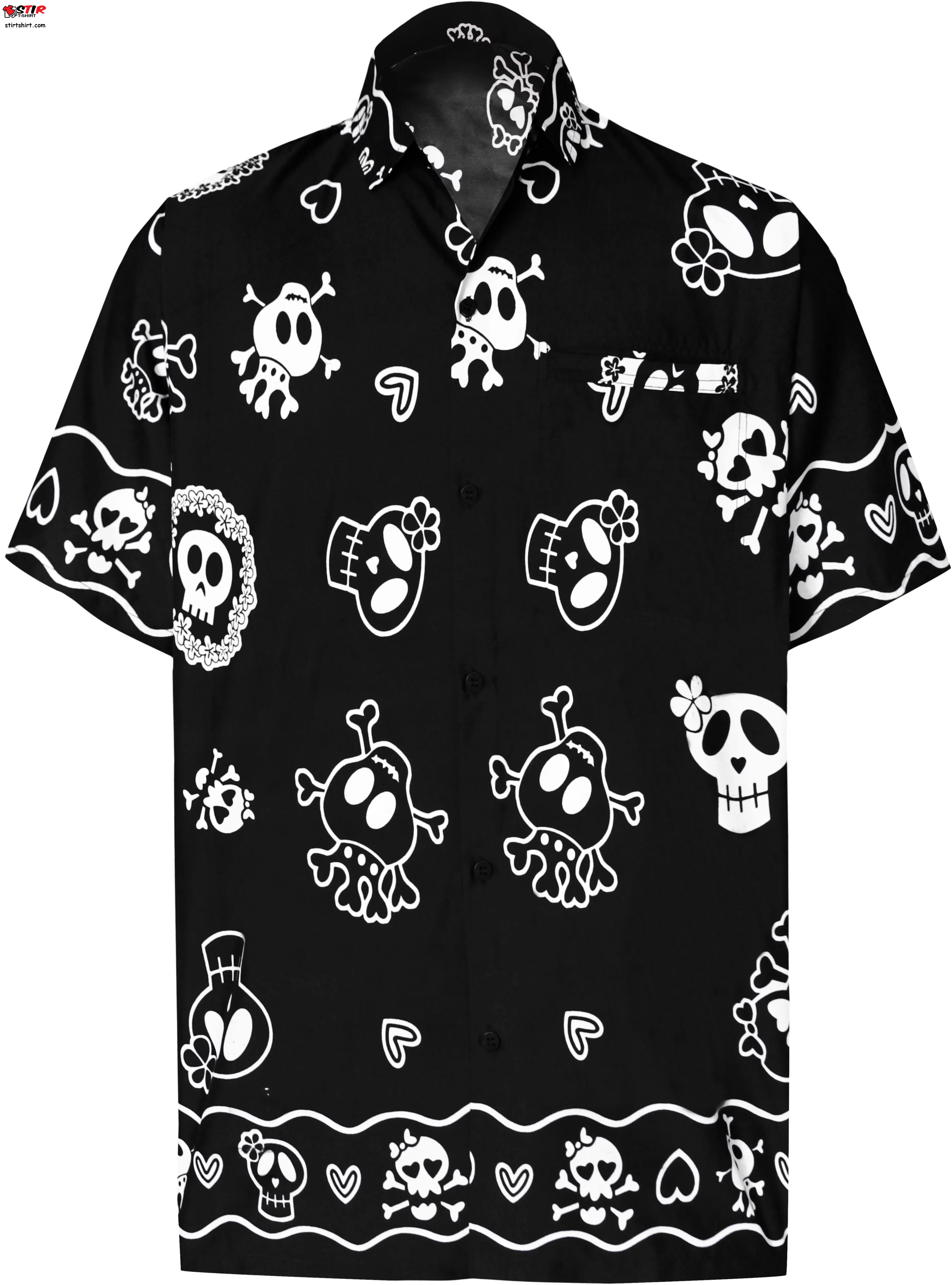 Hawaiian Skull Shirt Short Sleeve Button Down Carribean Pirate Shirts