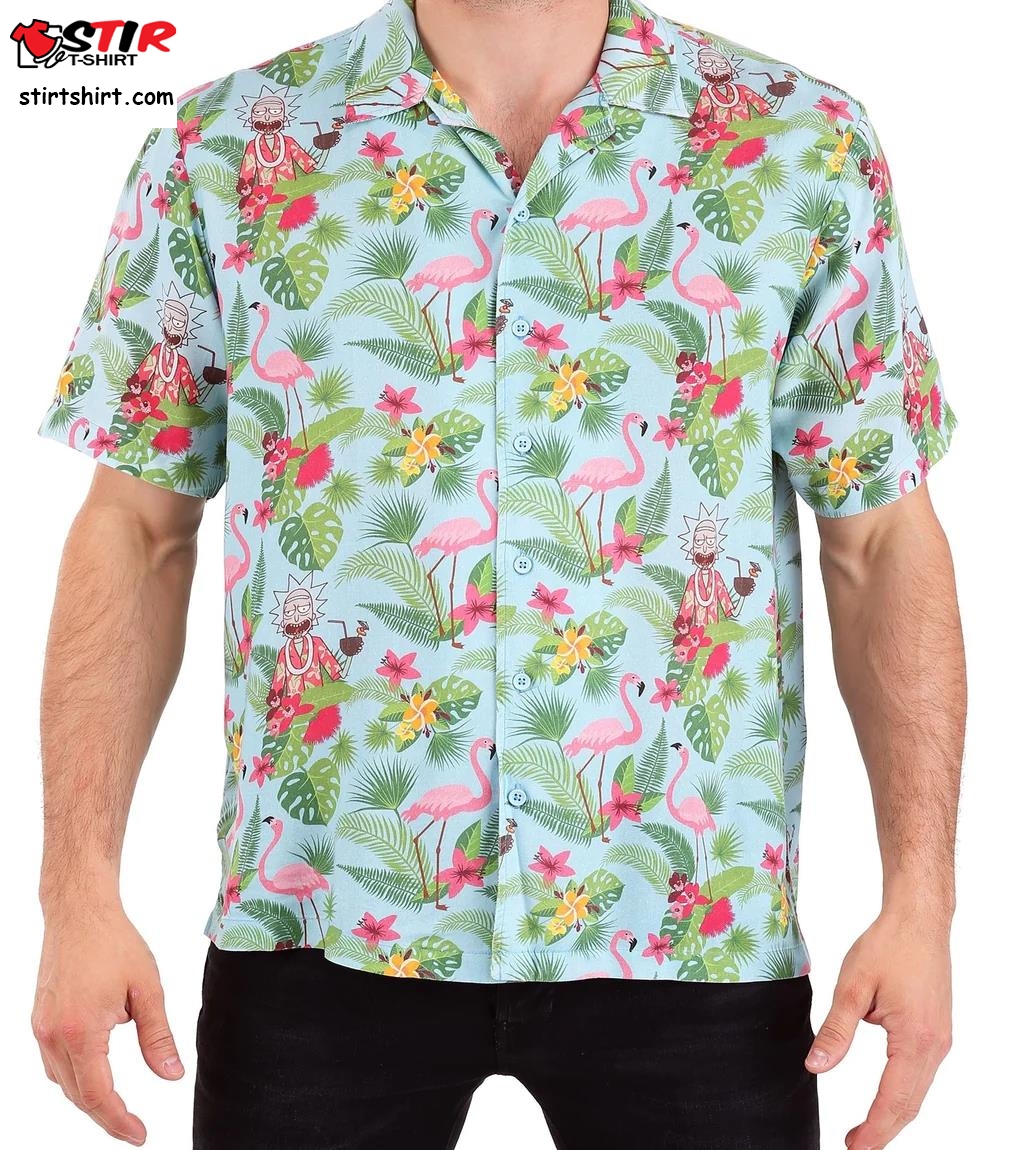 Hawaiian Style Woven Button Down Adult T Shirt  Rick And Morty 
