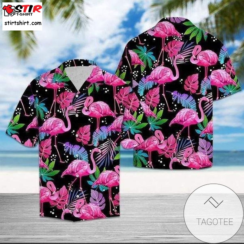 High Quality Amazing Pink Flamingo Tropical Unisex Hawaiian Aloha Shirts   Pink