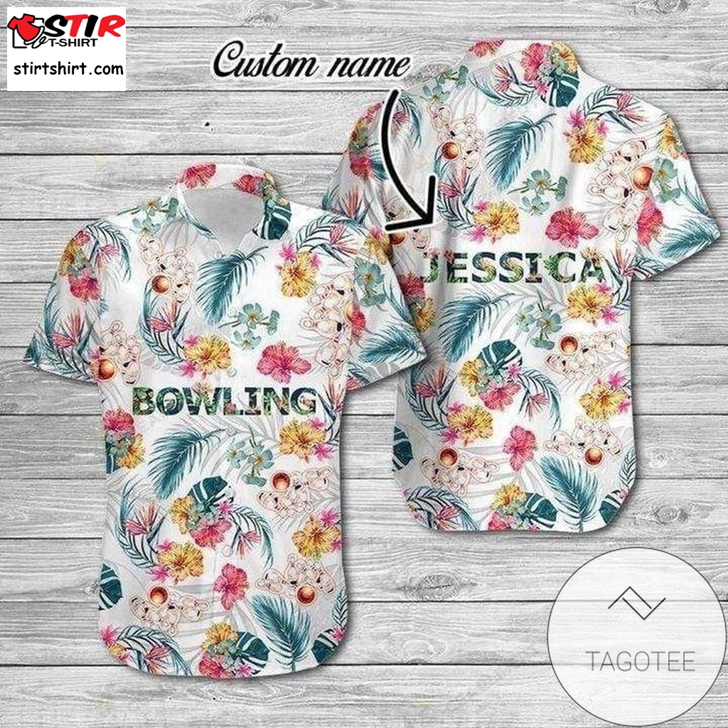 High Quality Custom Name Bowling Tropical White Hawaiian Aloha Shirts  White  Outfit