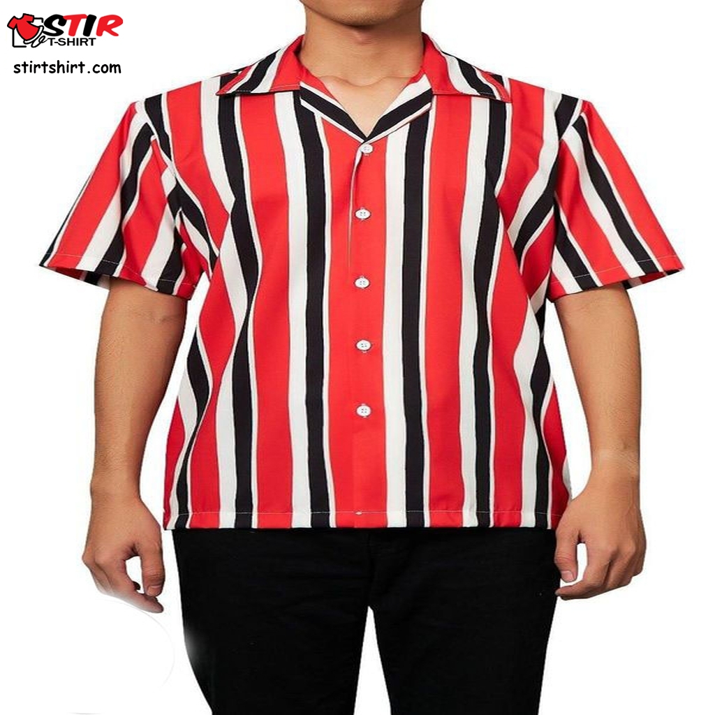 High Quality Mens Authentic Hawaiian Shirt 2023 Red Black Stripes  Mens s