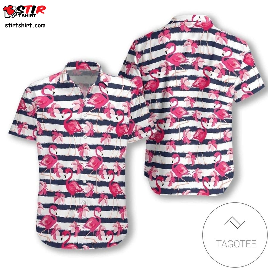 High Quality Stripes Pattern Flamingo Hawaiian Aloha Shirts  Burt Reynolds 