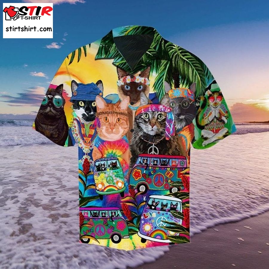 Hippie Cats Beach Hawaiian Shirt  80s  Fashion