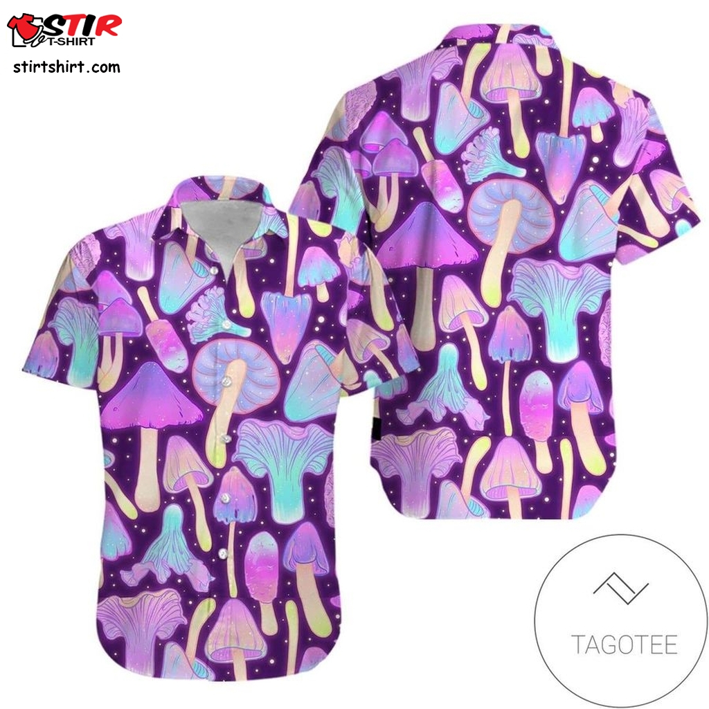 Hippie Neon Mushrooms Psy Aloha Authentic Hawaiian Shirt 2023S V  Unbuttoned 