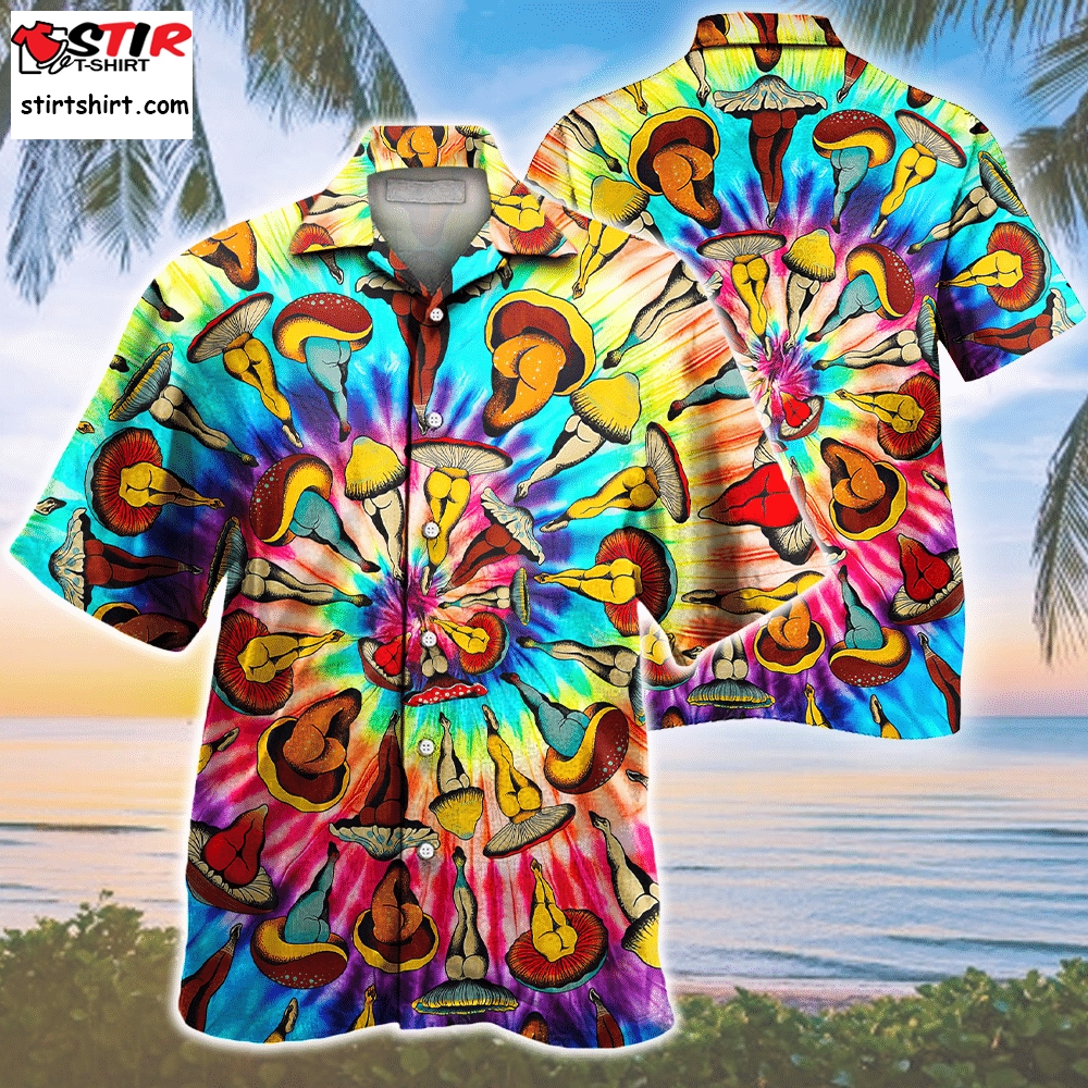 Hippie Tie Dye Mushroom Pattern Hawaiian Shirt  80s  Fashion