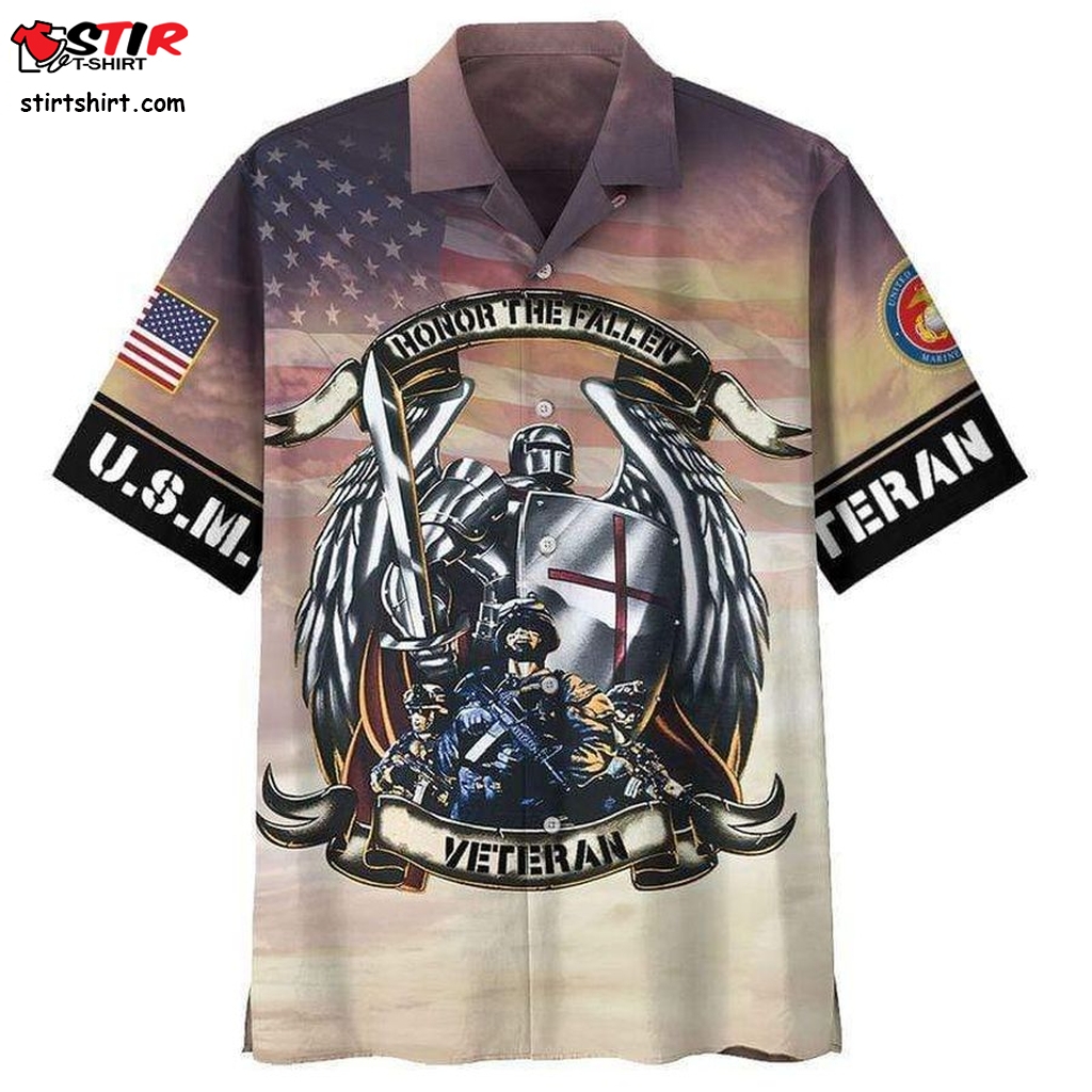 Honor The Fallen Us Marine Veteran And Knight Templar Hawaiian Shirt Pre11311, Hawaiian Shirt, Beach Shorts, One Piece Swimsuit, Polo Shirt  Cheap 