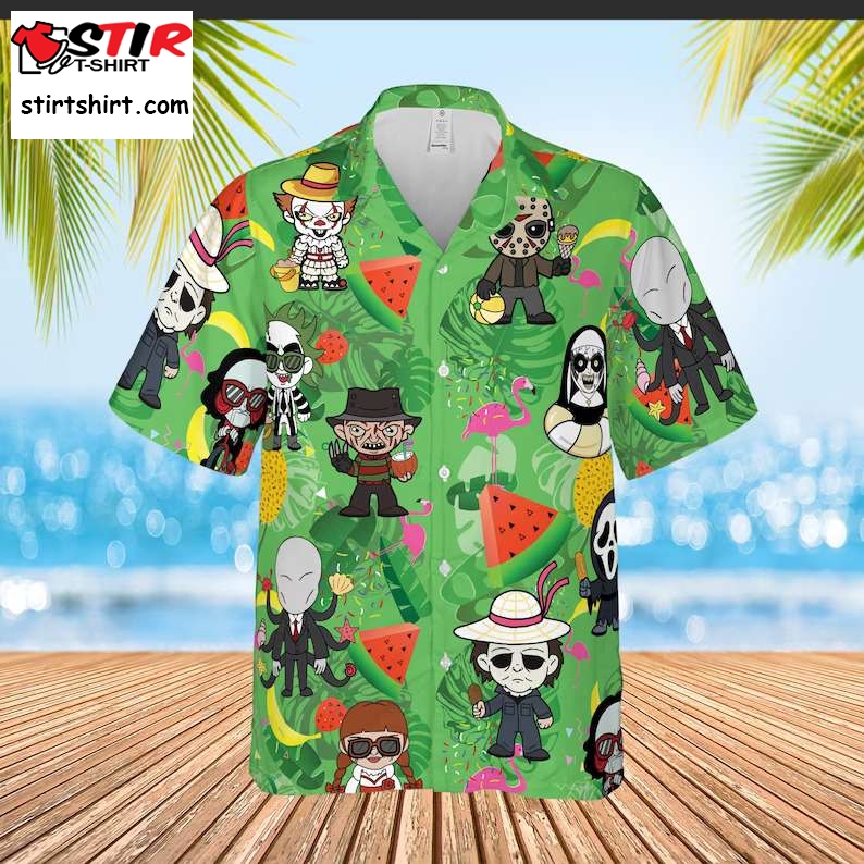 Horror Characters Halloween Hawaiian Shirt, Horror Aloha Vibes Beach Shirt, Gift For Horror Movie Fan Lover