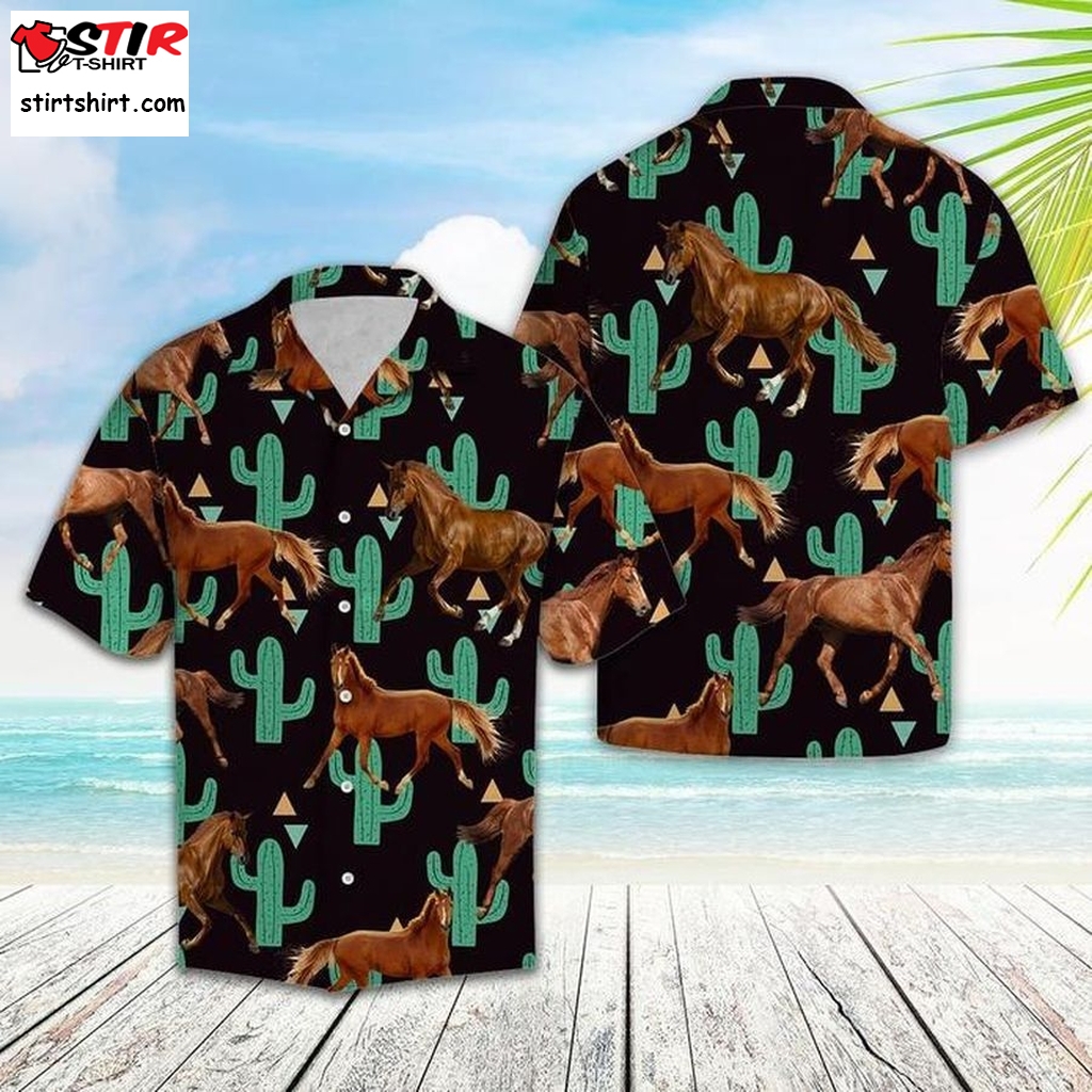 Horse Cactus Pattern Hawaiian Shirt Ladies Hawaiian Shirts Gift Shirts, Graphic Tee