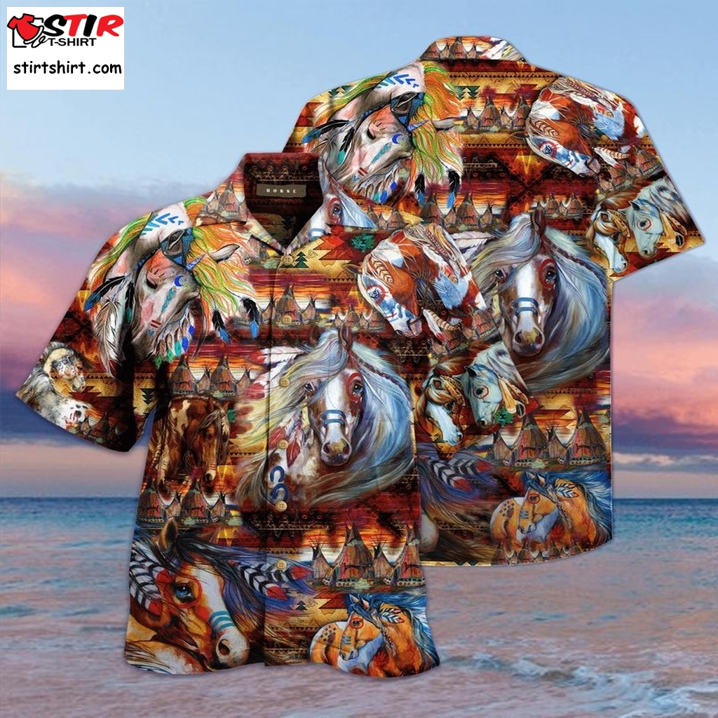 Horse Native American Hawaiian Shirt Pre12860, Hawaiian Shirt, Beach Shorts, Ladies Hawaiian Shirts  Ladies s