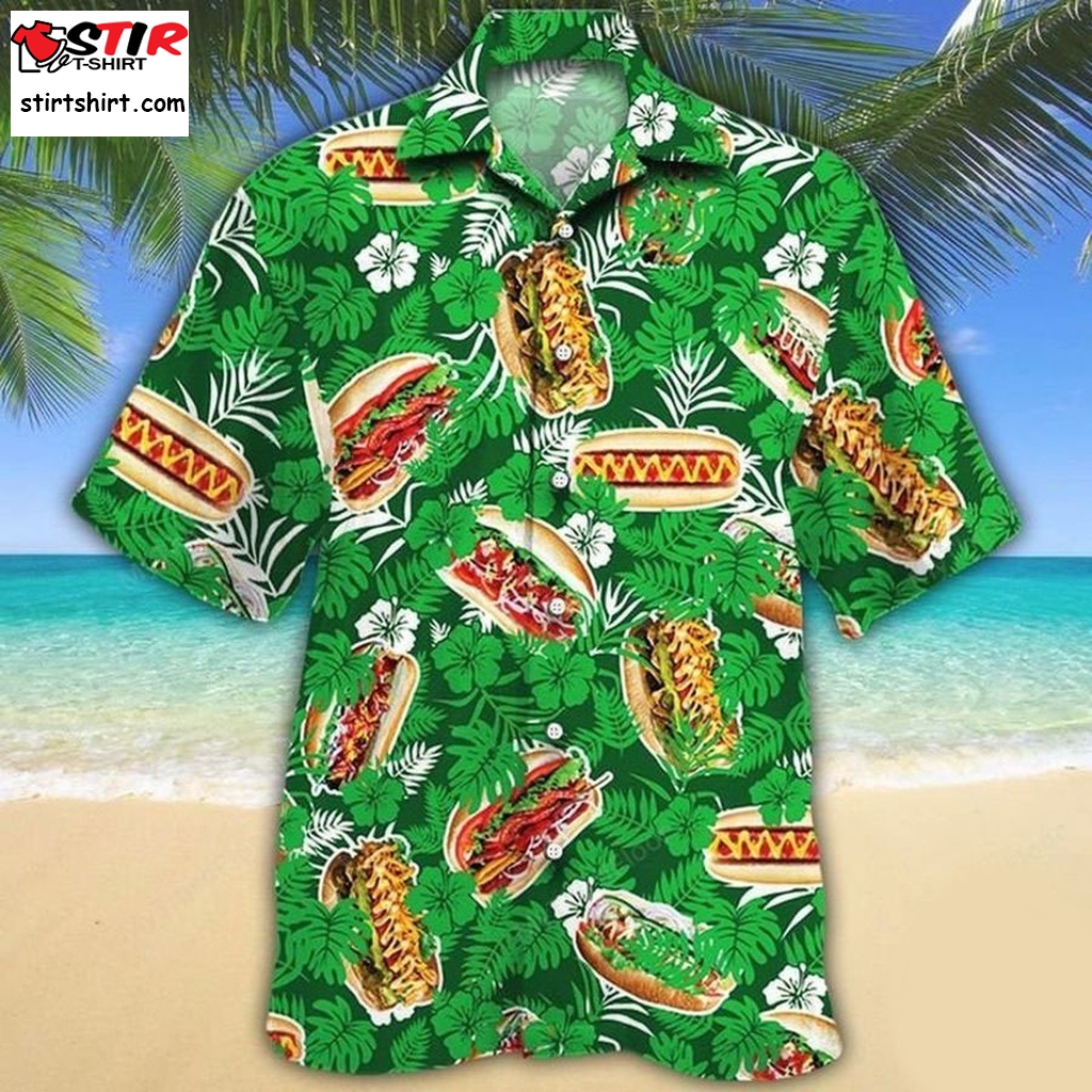 Hot Dog Lovers Green Floral Hawaiian Shirt   Hawaiian Shirts Green