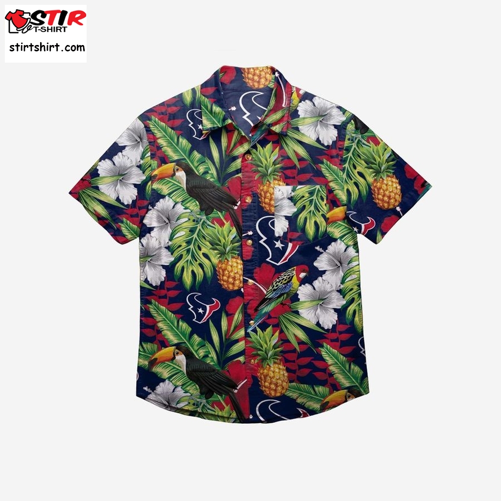 Houston Texans Floral Button Up Hawaiian Shirt  Polyester 