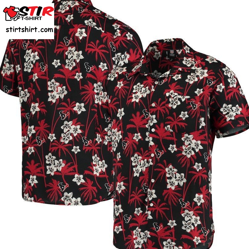 Houston Texans Navy Floral Woven Button Up Hawaiian Shirt  Polyester 