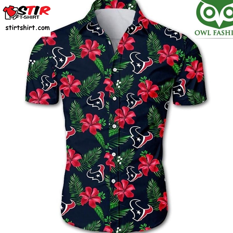 Houston Texans Tropical Flower Logo Team Summer Hawaiian Shirt  Houston Texans 
