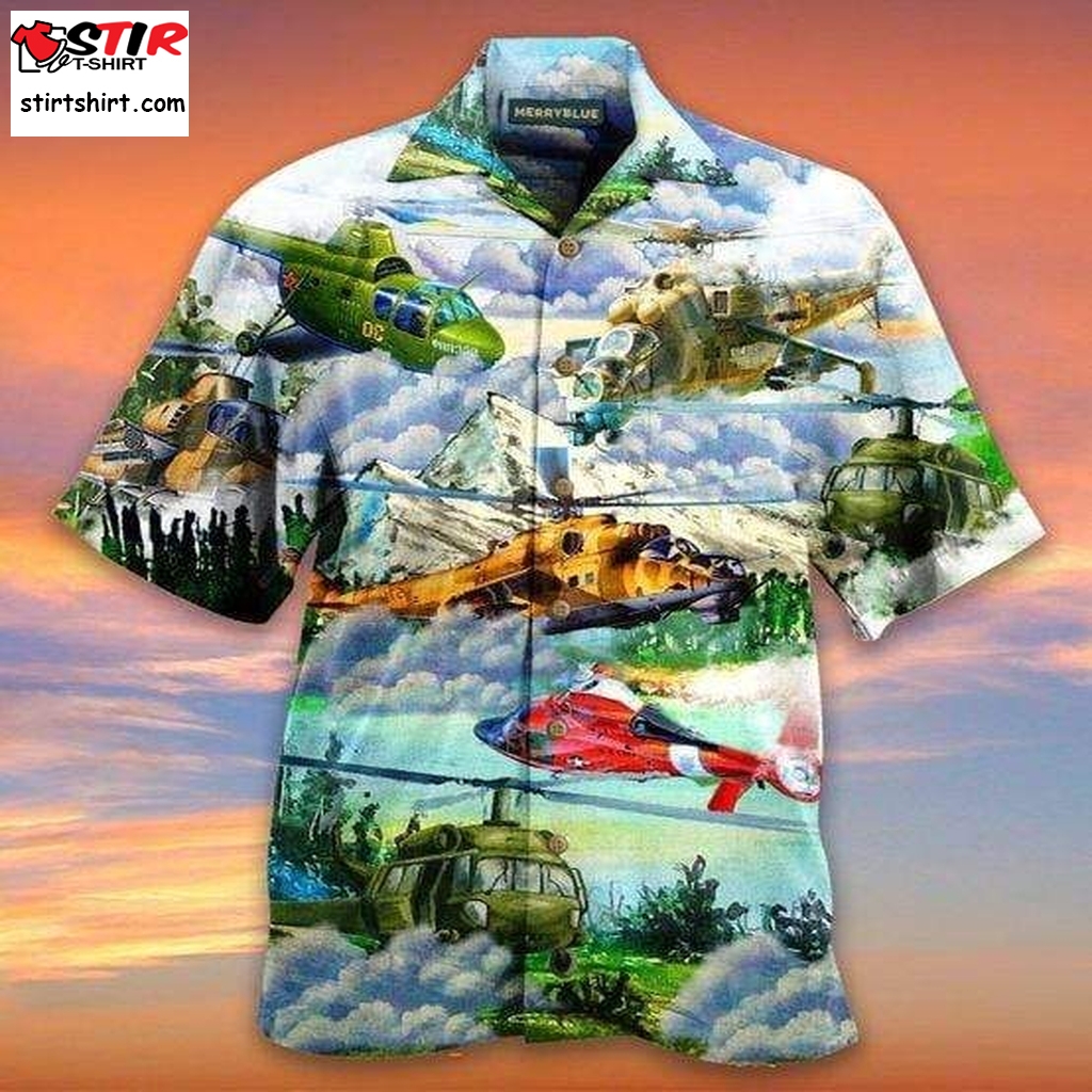 I Love Sky Helicopter Unisex Hawaiian Aloha Shirts  Vegeta 
