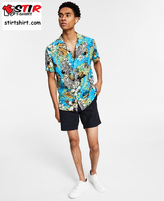 Inc International Concepts Men_S Zebra _ Paisley Short Sleeve Camp Shirt  Oversized Outfit - StirTshirt