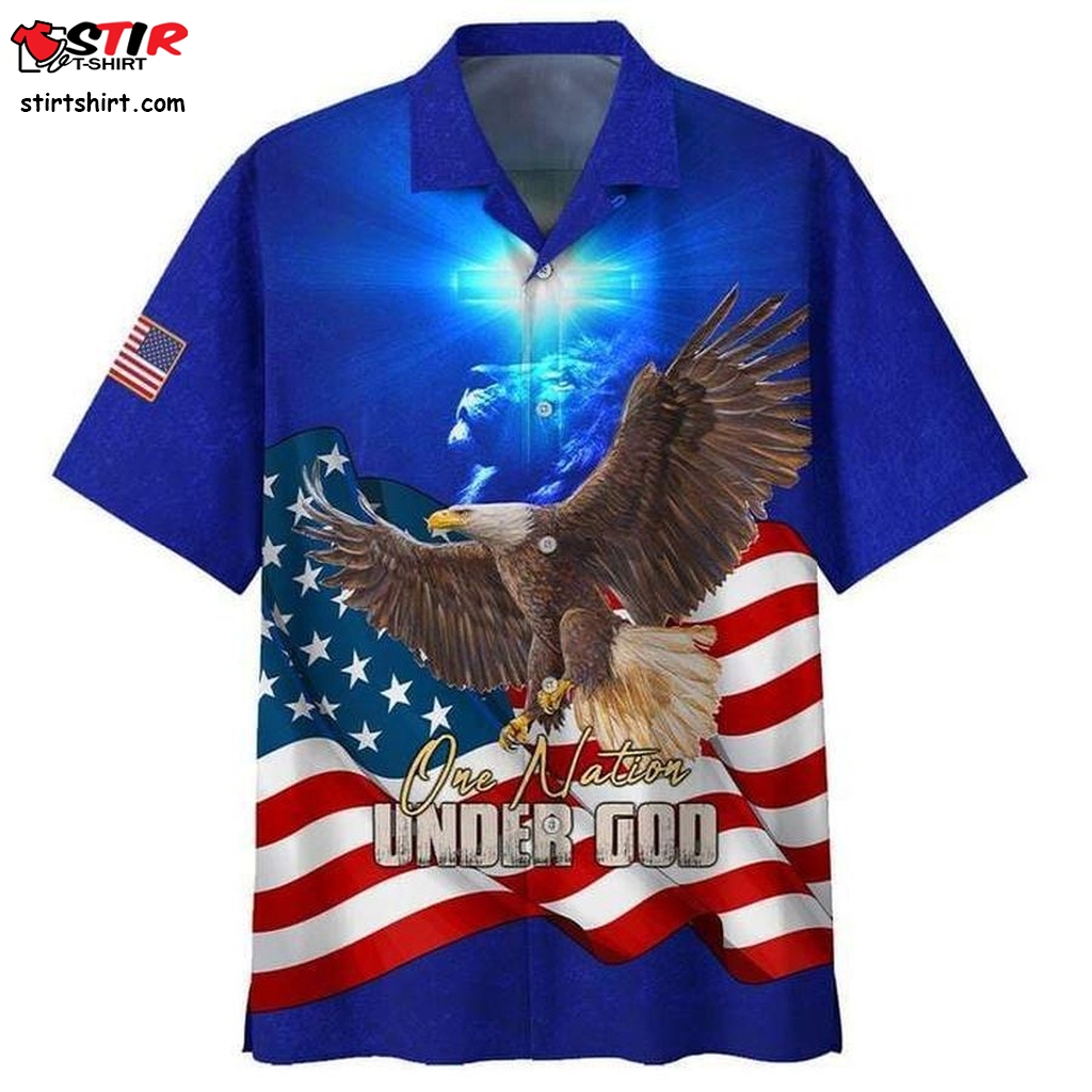 Independence Day Eagle Lion Cross Light One Nation Under God Hawaiian Shirt Pre10433, Hawaiian Shirt, Beach Shorts, One Piece Swimsuit, Polo Shirt   Day